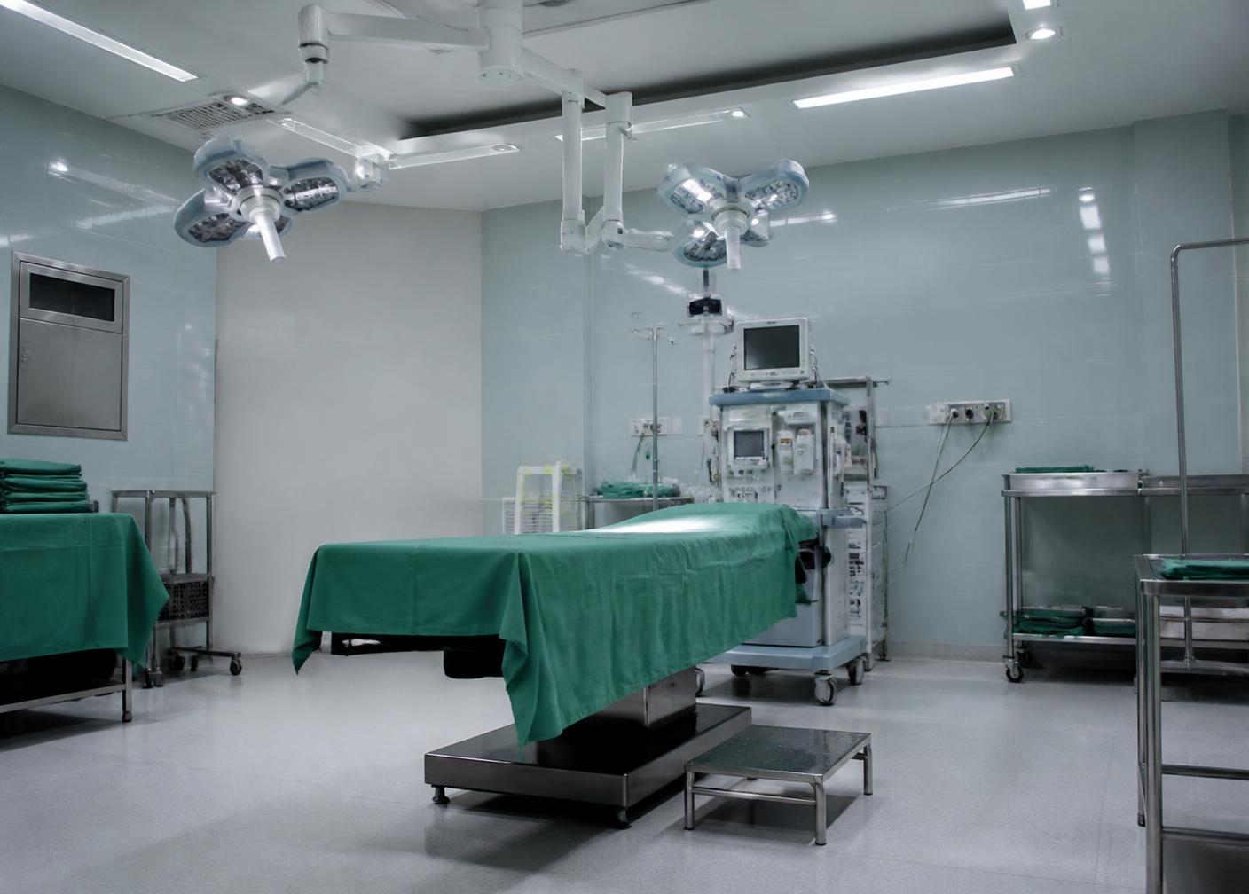 Operation theatre with surgical lighting and anaesthesia equipment